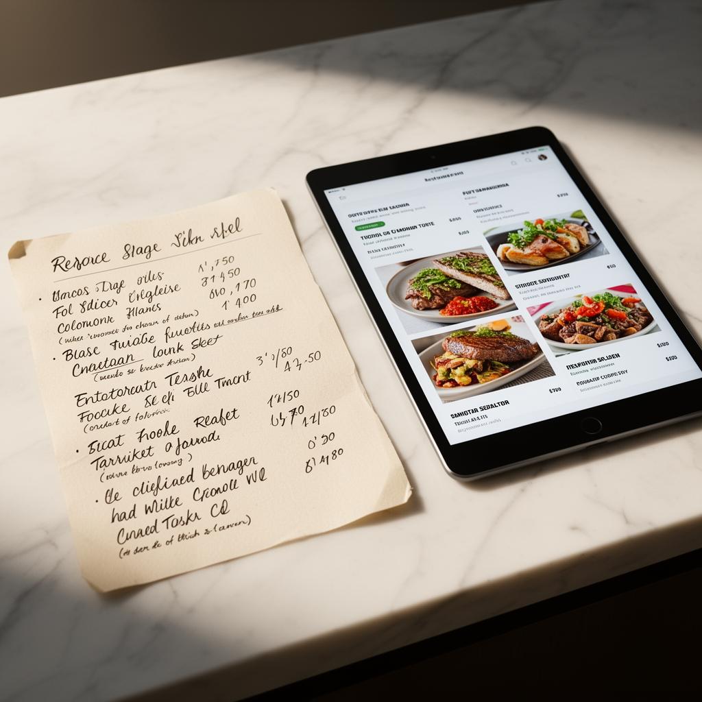 Carte papier transformée en menu digital sur tablette